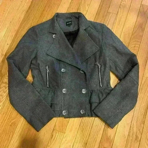 Express Women's Double Breasted Ruffle Peacoat Jacket Gray Size M - Picture 1 of 9